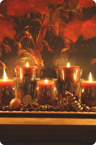 tray with orange fall candles